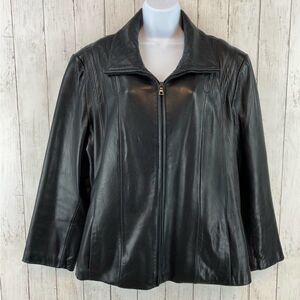 Avanti Genuine Leather Black Full Zip Stand Up Collar Jacket Women's Size XLarge